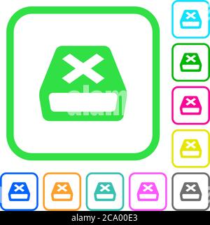 Uninstall vivid colored flat icons in curved borders on white background Stock Vector
