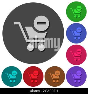 Remove item from cart icons with shadows on color round backgrounds for material design Stock Vector