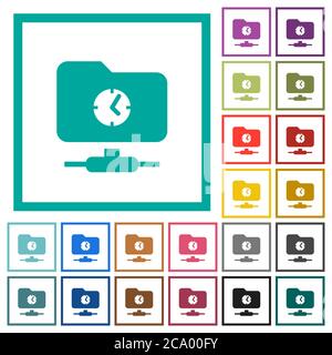 Fast FTP flat color icons with quadrant frames on white background Stock Vector