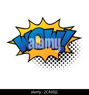 Comic lettering wow. Comic speech bubble with emotional text Wow. Vector bright dynamic cartoon illustration in retro pop art style isolated on white Stock Vector