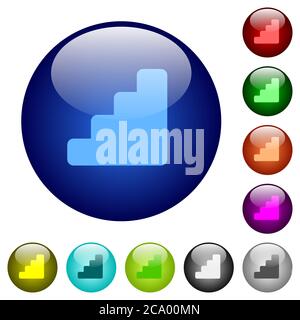 Stairs icons on round color glass buttons Stock Vector