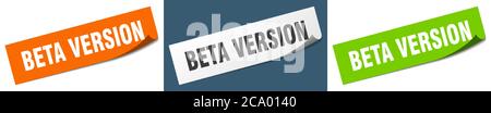 beta version paper peeler sign set. beta version sticker Stock Vector