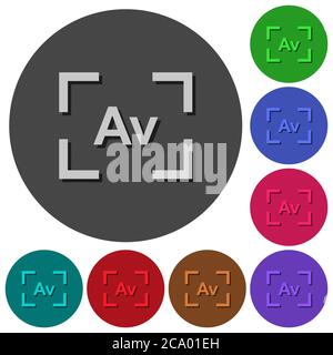 Camera aperture value mode icons with shadows on color round backgrounds for material design Stock Vector