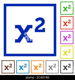 Math exponentiation flat color icons in square frames on white background Stock Vector