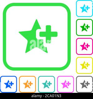 Add star vivid colored flat icons in curved borders on white background Stock Vector