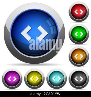 Script code icons in round glossy buttons with steel frames Stock Vector
