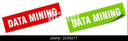 data mining paper peeler sign set. data mining sticker Stock Vector