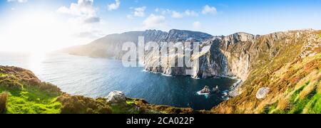 Panorama at Slieve League in Ireland Sea, Ocean, Coast, Atlantic, Cliffs, Rock, Landscape, Nature Stock Photo