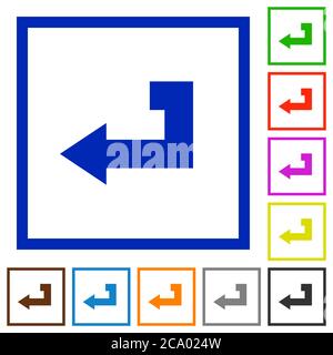 Return key flat color icons in square frames on white background Stock Vector