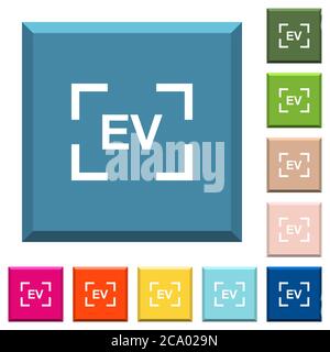 Camera exposure value setting white icons on edged square buttons in various trendy colors Stock Vector