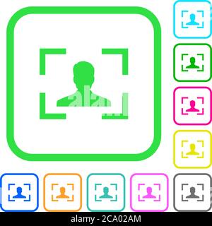 Camera portrait mode vivid colored flat icons in curved borders on white background Stock Vector