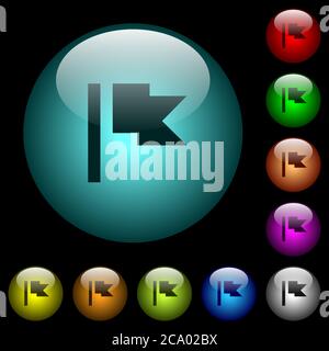 Flag icons in color illuminated spherical glass buttons on black background. Can be used to black or dark templates Stock Vector