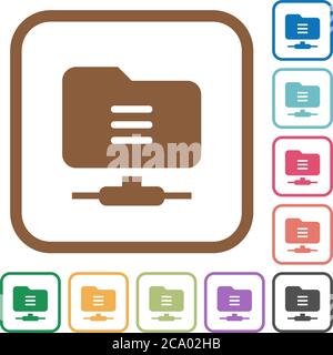 FTP options simple icons in color rounded square frames on white background Stock Vector