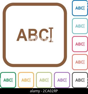Typing text with cursor simple icons in color rounded square frames on white background Stock Vector