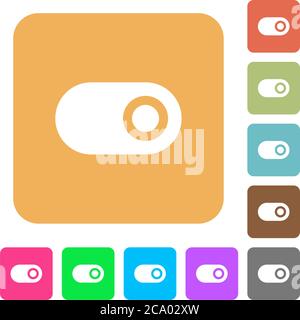 Toggle flat icons on rounded square vivid color backgrounds. Stock Vector