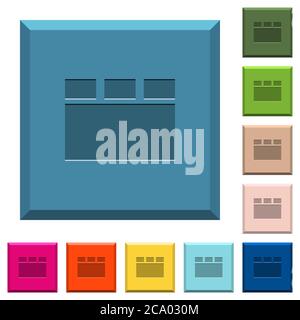 Horizontal tabbed layout engraved icons on edged square buttons in various trendy colors Stock Vector
