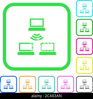 Wireless network vivid colored flat icons in curved borders on white background Stock Vector