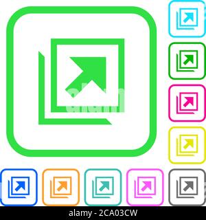 Open in new window vivid colored flat icons in curved borders on white background Stock Vector