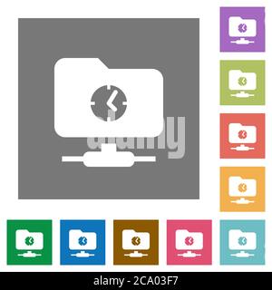 Fast FTP flat icons on simple color square backgrounds Stock Vector