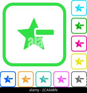 Remove star vivid colored flat icons in curved borders on white background Stock Vector