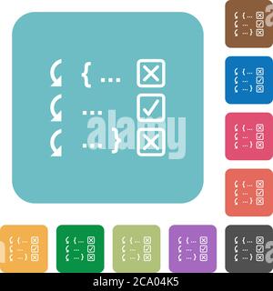 Debugging program white flat icons on color rounded square backgrounds Stock Vector