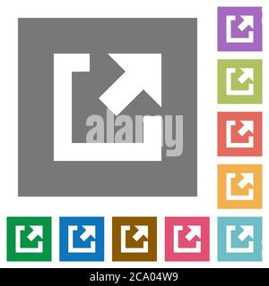 External link flat icons on simple color square backgrounds Stock Vector