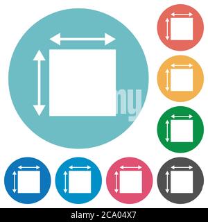 Elemet dimensions flat white icons on round color backgrounds Stock Vector