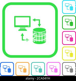 Syncronize data with database vivid colored flat icons in curved borders on white background Stock Vector