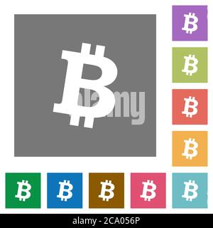 Bitcoin digital cryptocurrency flat icons on simple color square backgrounds Stock Vector