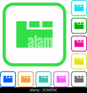 Horizontal tabbed layout active vivid colored flat icons in curved borders on white background Stock Vector