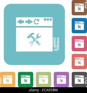 Browser tools white flat icons on color rounded square backgrounds Stock Vector