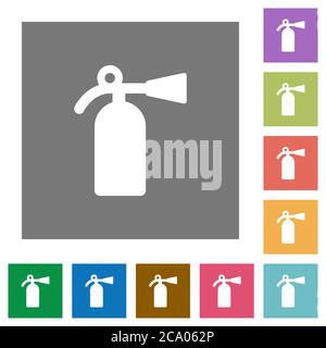 Fire extinguisher flat icons on simple color square backgrounds Stock Vector