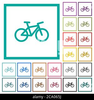 Bicycle flat color icons with quadrant frames on white background Stock Vector