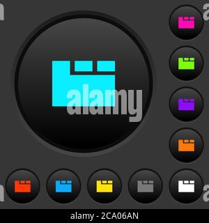 Horizontal tabbed layout active dark push buttons with vivid color icons on dark grey background Stock Vector
