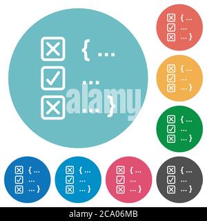 Source code checking flat white icons on round color backgrounds Stock Vector