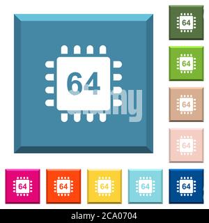 Microprocessor 64 bit architecture white icons on edged square buttons in various trendy colors Stock Vector