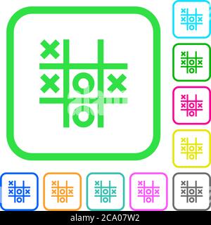 Tic tac toe game vivid colored flat icons in curved borders on white background Stock Vector