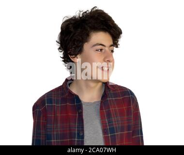 Portrait of happy young boy on the white background Stock Photo