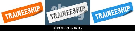 traineeship paper peeler sign set. traineeship sticker Stock Vector