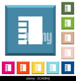 Vertical tabbed layout active white icons on edged square buttons in various trendy colors Stock Vector