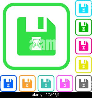 File waiting vivid colored flat icons in curved borders on white background Stock Vector