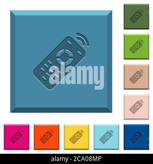 Working remote control engraved icons on edged square buttons in various trendy colors Stock Vector