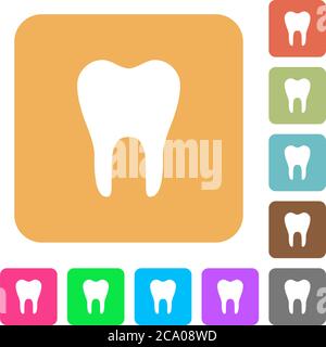 Single tooth flat icons on rounded square vivid color backgrounds. Stock Vector