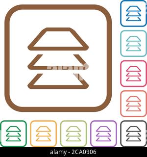 Multiple layers simple icons in color rounded square frames on white background Stock Vector
