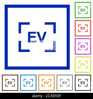 Camera exposure value setting flat color icons in square frames on white background Stock Vector