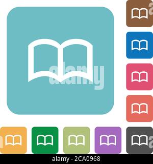 Open book white flat icons on color rounded square backgrounds Stock Vector