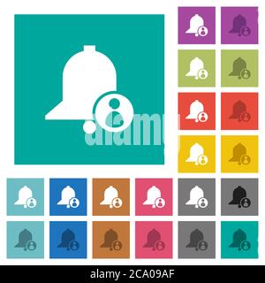 User reminder multi colored flat icons on plain square backgrounds. Included white and darker icon variations for hover or active effects. Stock Vector