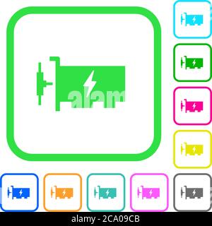 Fast ethernet network controller vivid colored flat icons in curved borders on white background Stock Vector