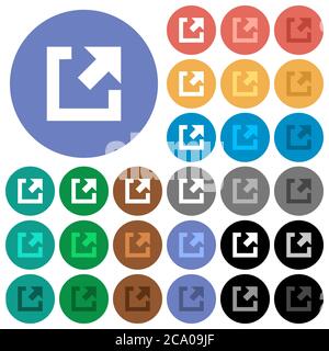 External link multi colored flat icons on round backgrounds. Included white, light and dark icon variations for hover and active status effects, and b Stock Vector