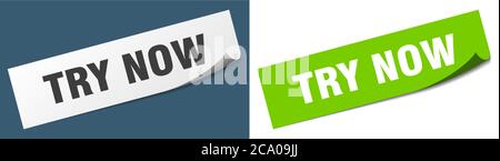 try now paper peeler sign set. try now sticker Stock Vector